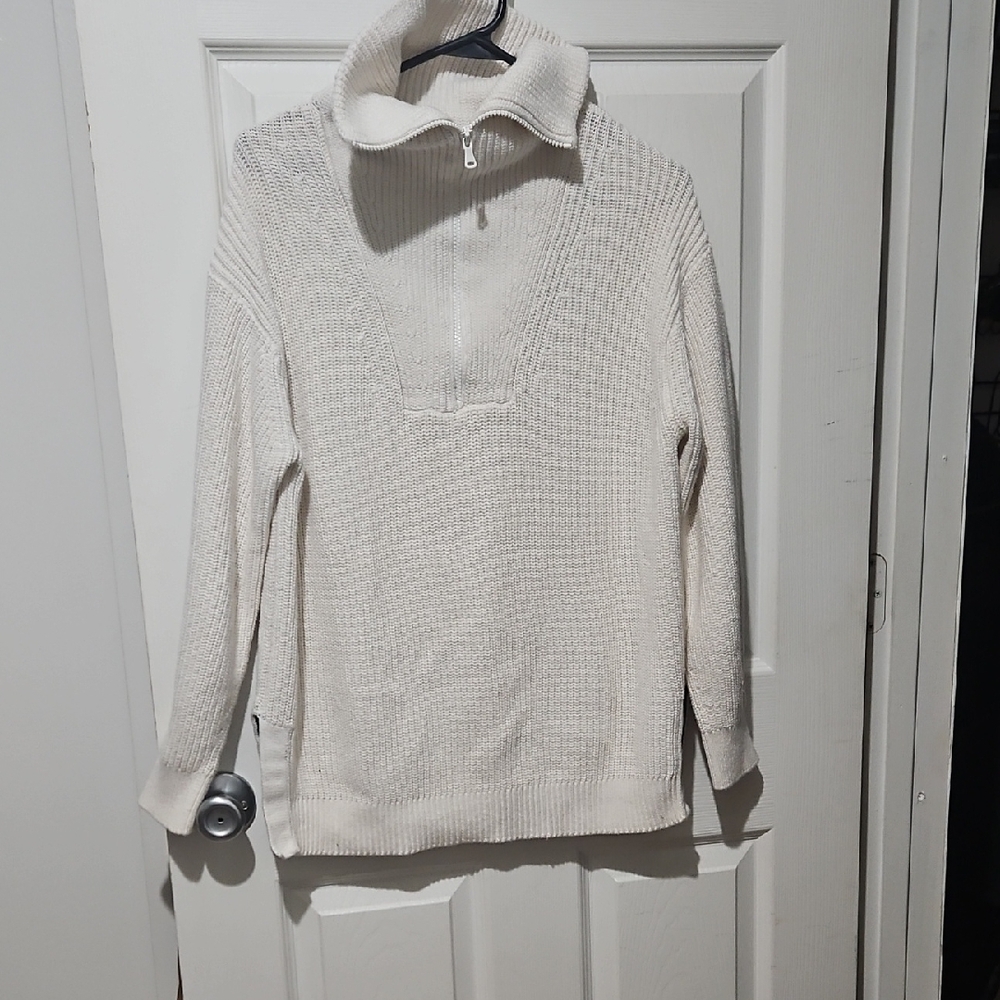 Lou & Grey Cream Quarter‎ Zip Sweater Size Medium